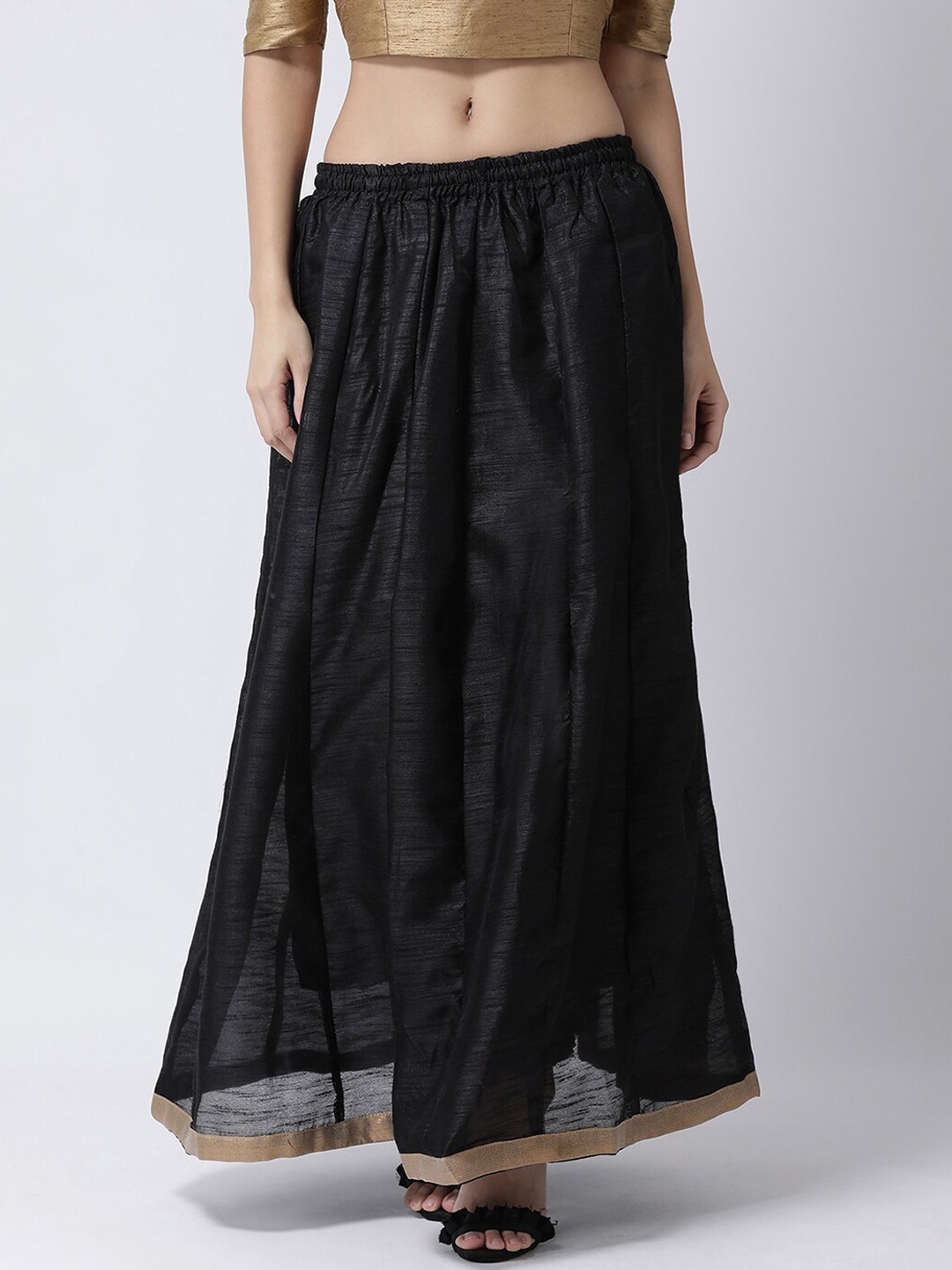 

Charitra Pure Silk Maxi Flared Skirts, Black