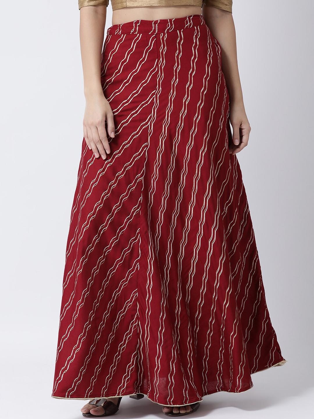 

Charitra Striped Maxi-Length Flared Skirt, Maroon