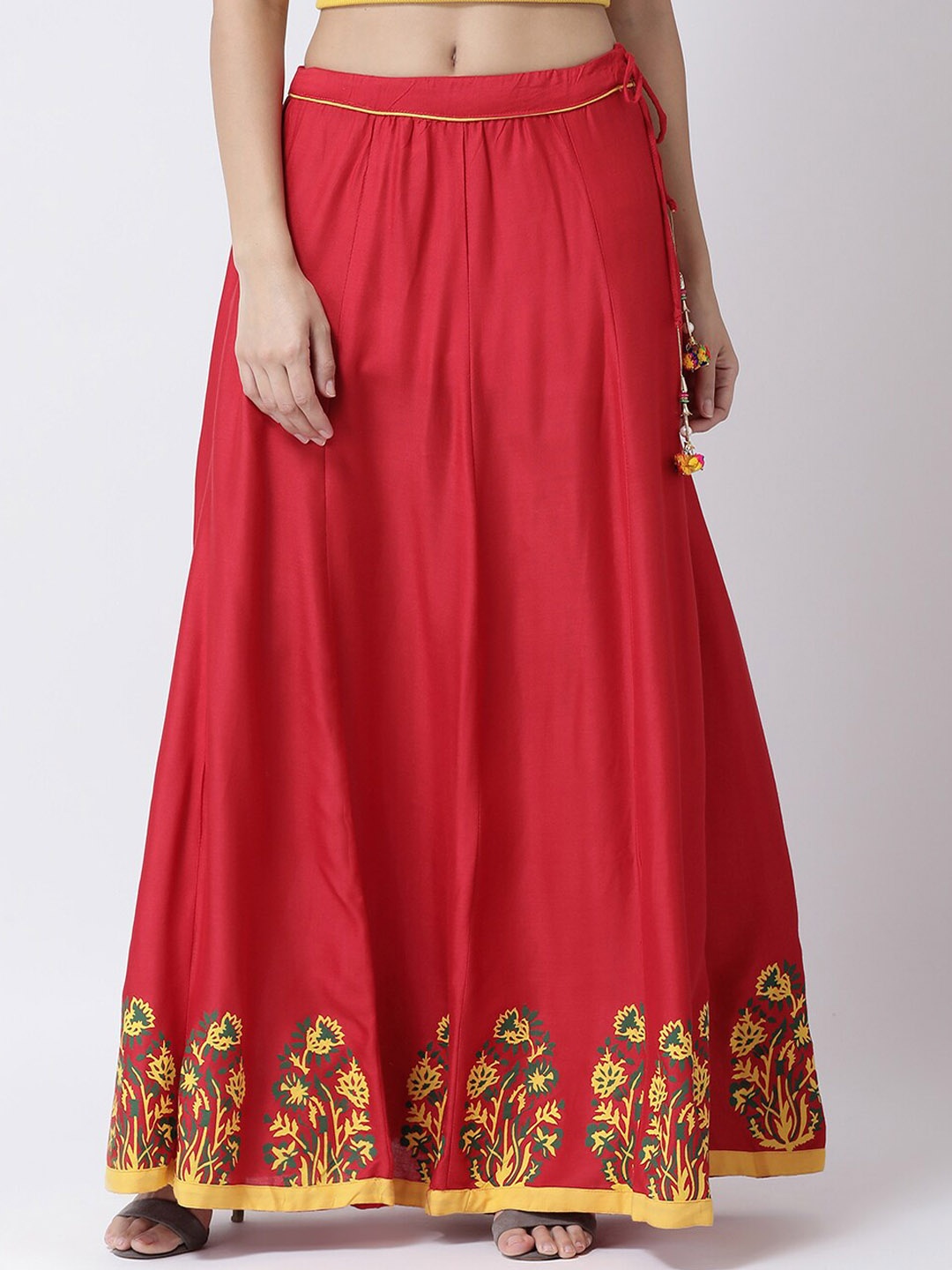 

Charitra Printed Flared Maxi Skirts, Red