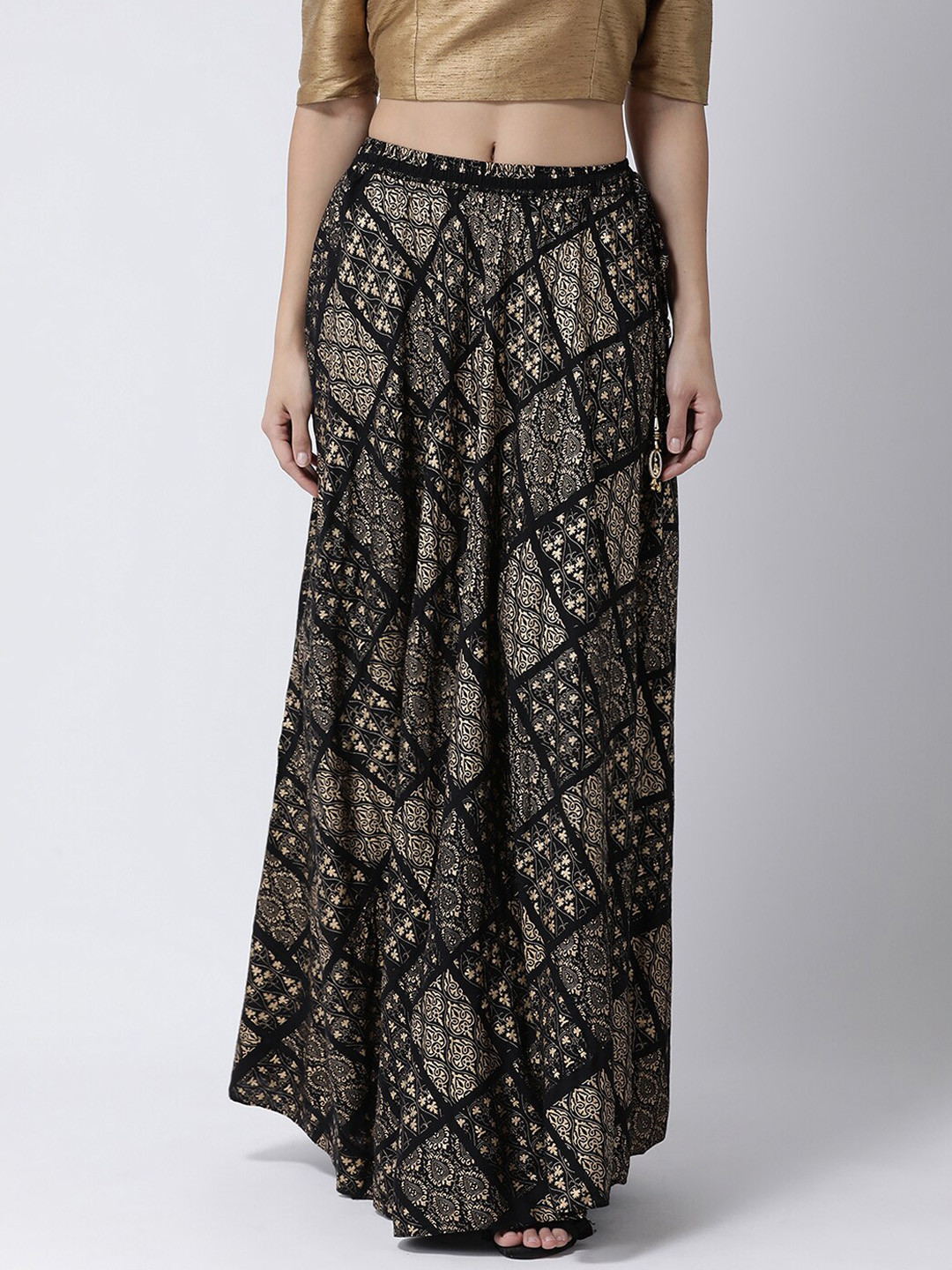 

Charitra Printed Flared Maxi Skirt, Black