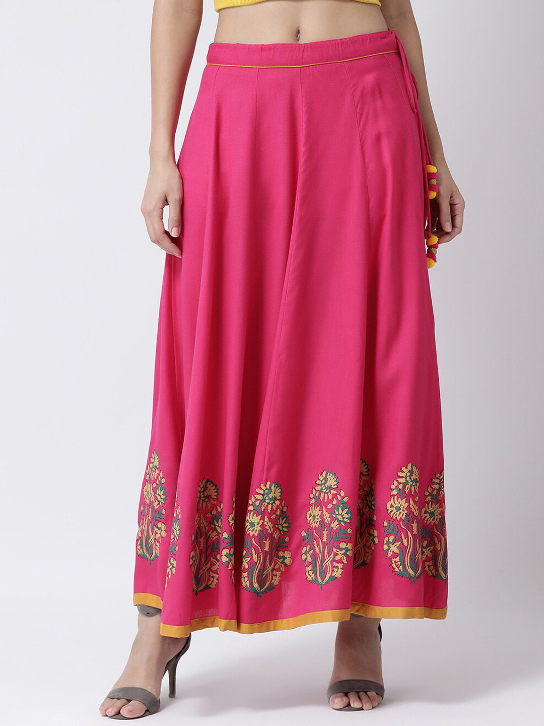 

Charitra Floral Printed No Slit Skirts, Pink