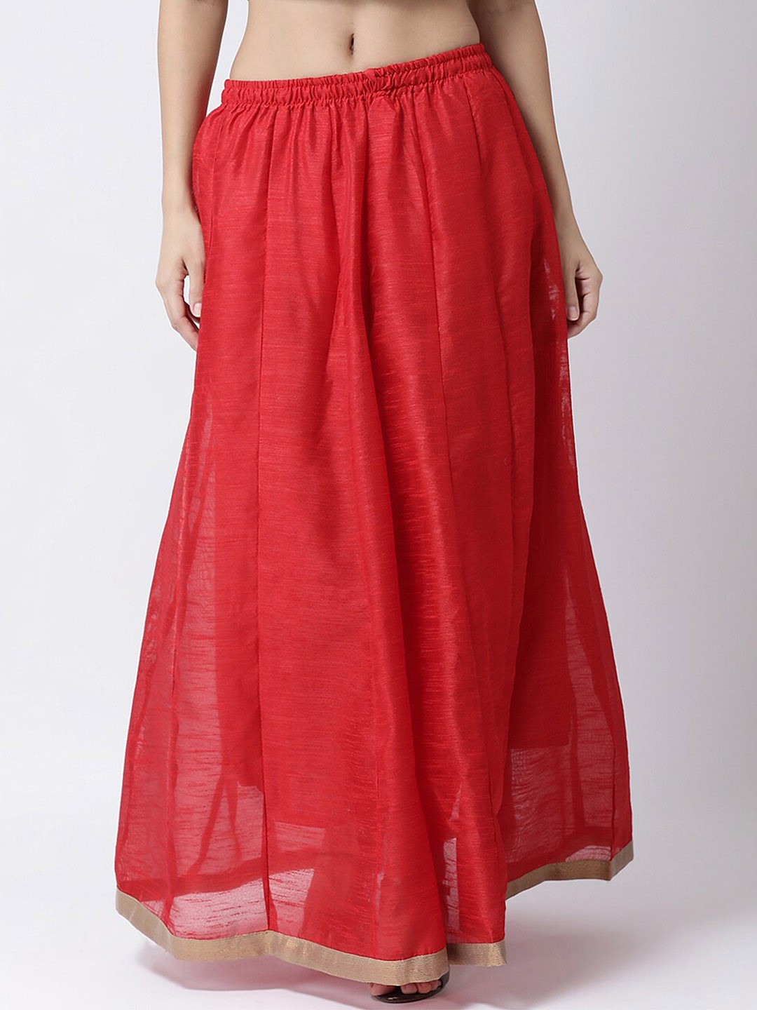 

Charitra Pure Silk Flared Maxi Skirts, Red
