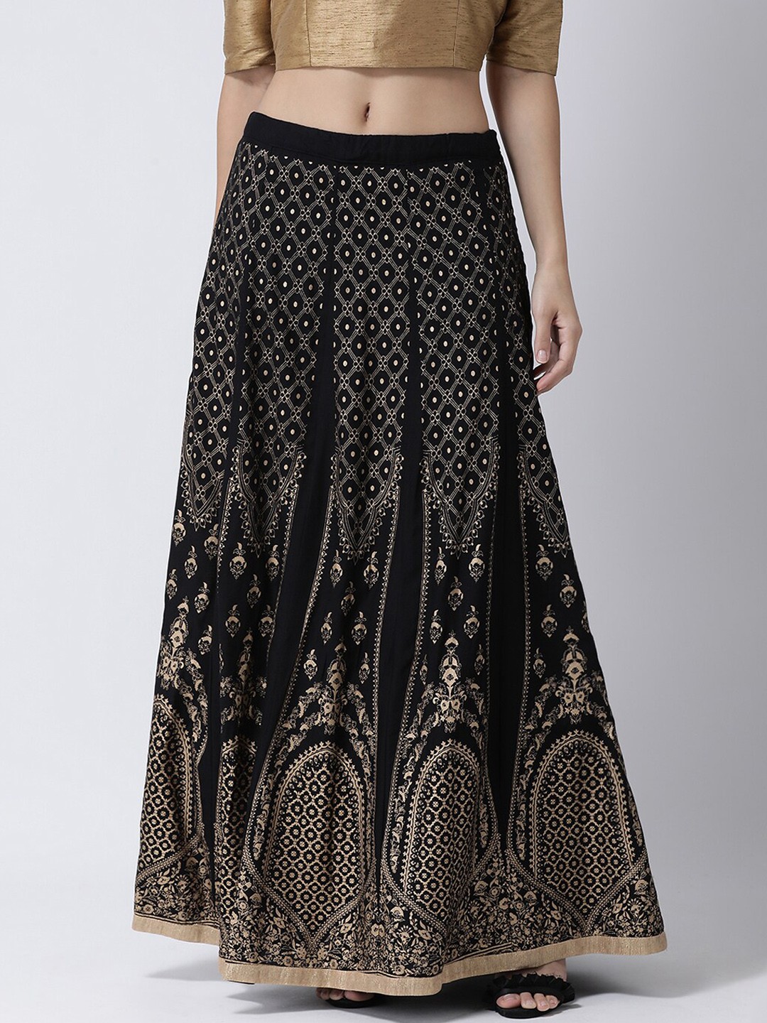 

Charitra Printed Maxi Flared Skirt, Black