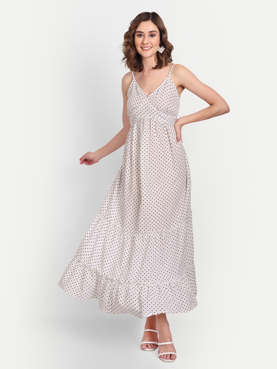

ESSQUE Polka Dots Printed Emipre Dress, White