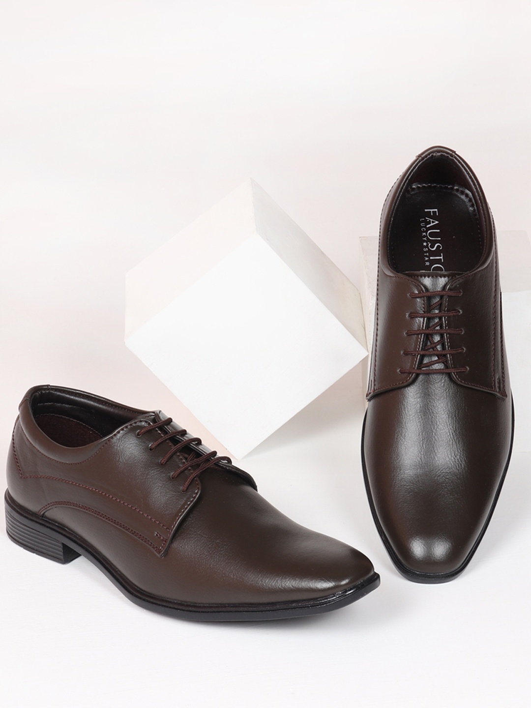 

FAUSTO Men Formal Lace Up Derby Shoes, Brown