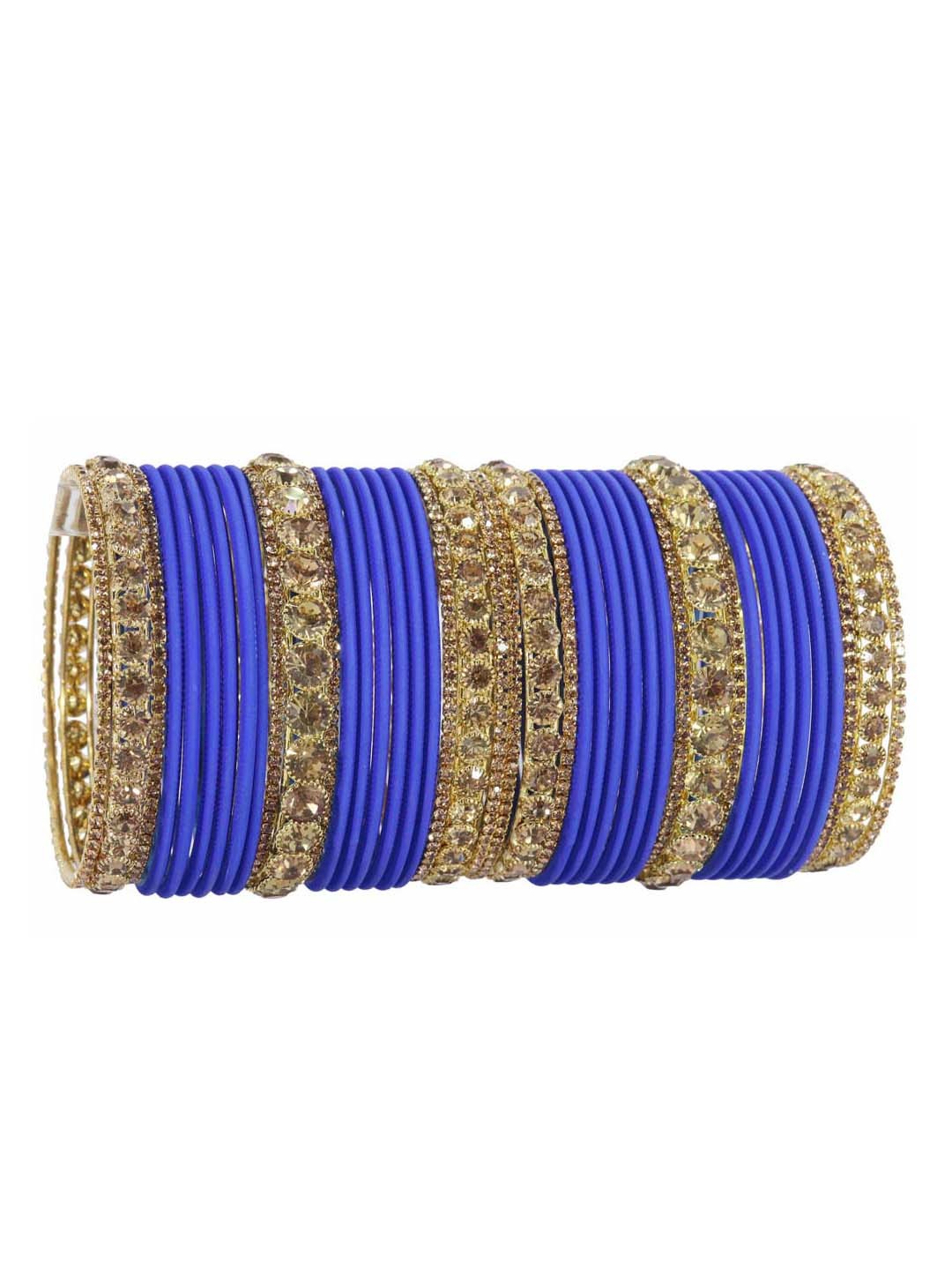 

NMII 42 Pcs Zircon Gemstone Studded Antique Bangles, Purple