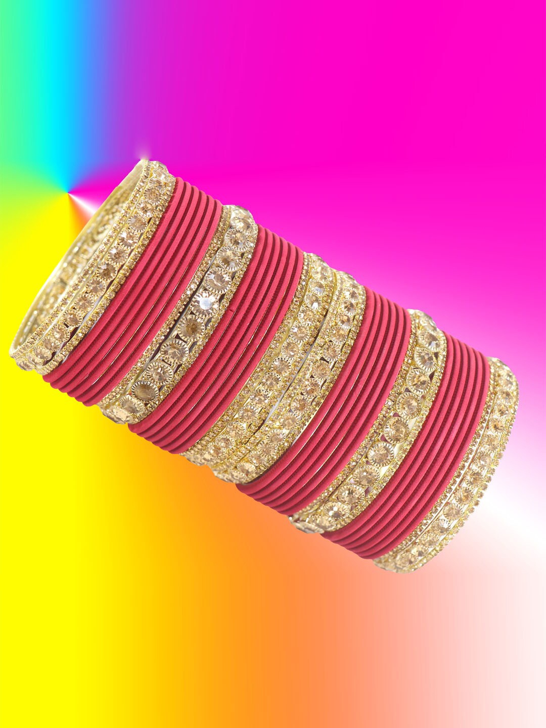 

NMII 42 Pcs Zircon Gemstone Studded Antique Bangles, Maroon