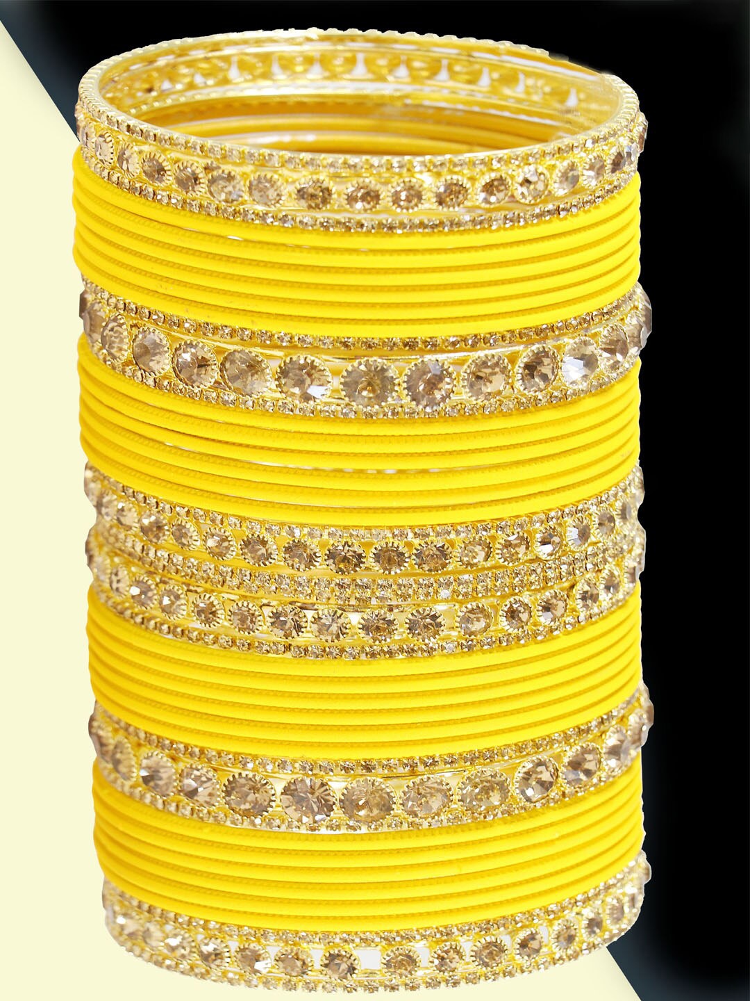 

NMII Set Of 42 Zircon Gemstone Studded Bangles, Yellow