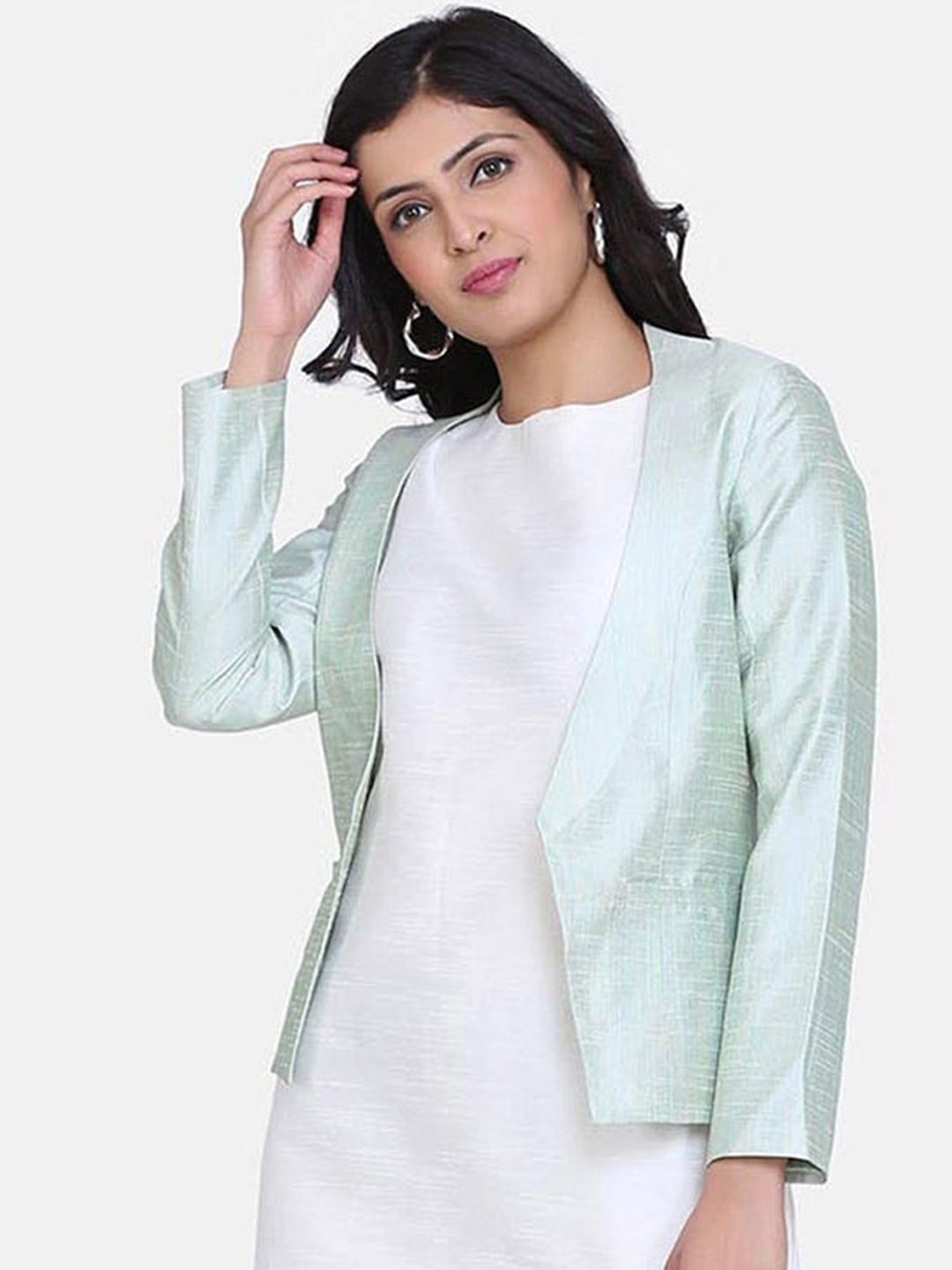 

PowerSutra Women Solid Long Sleeves Open Front Jacket, Green