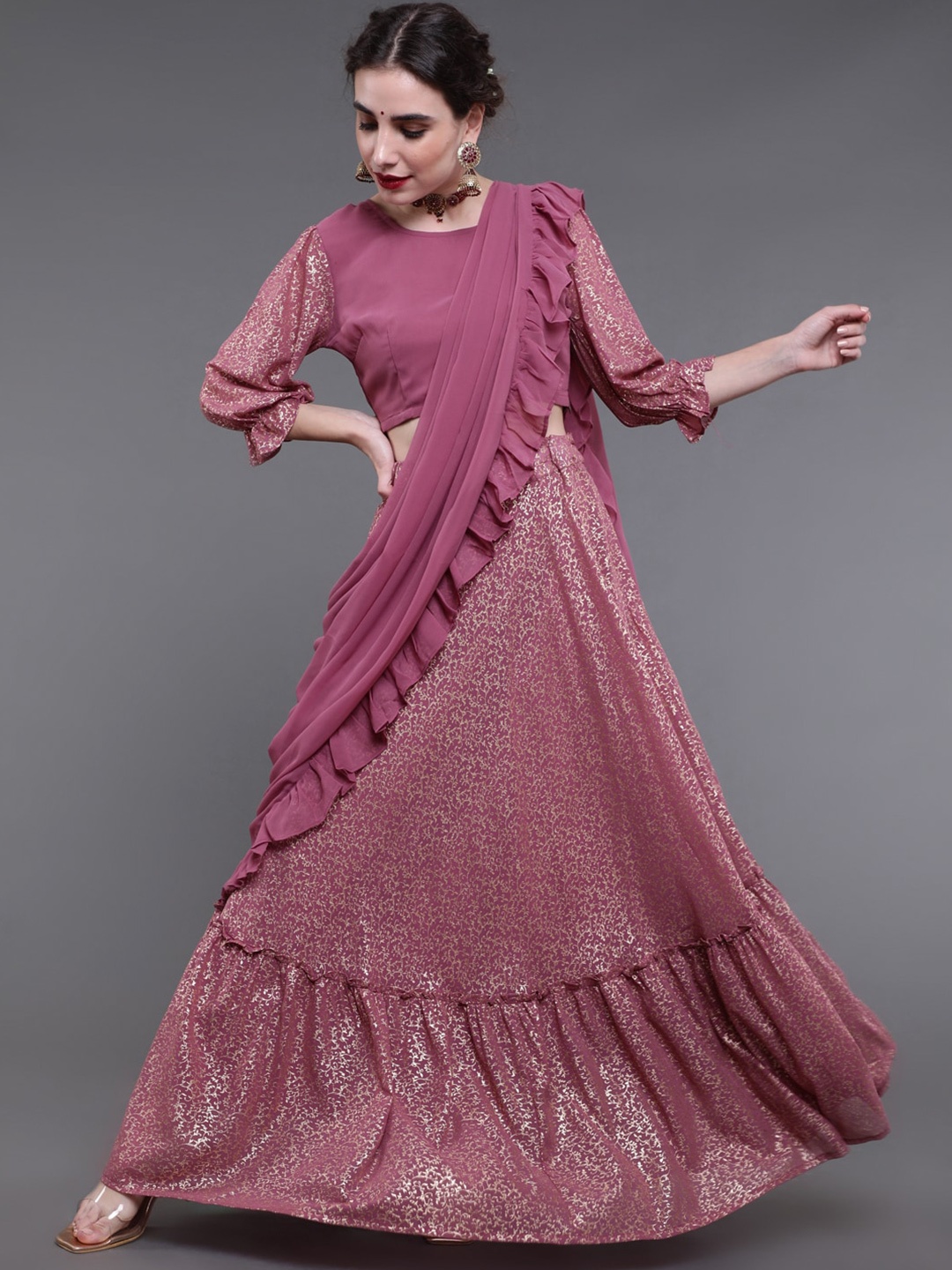 

saubhagya Printed Ready to Wear Lehenga & Blouse With Dupatta, Mauve