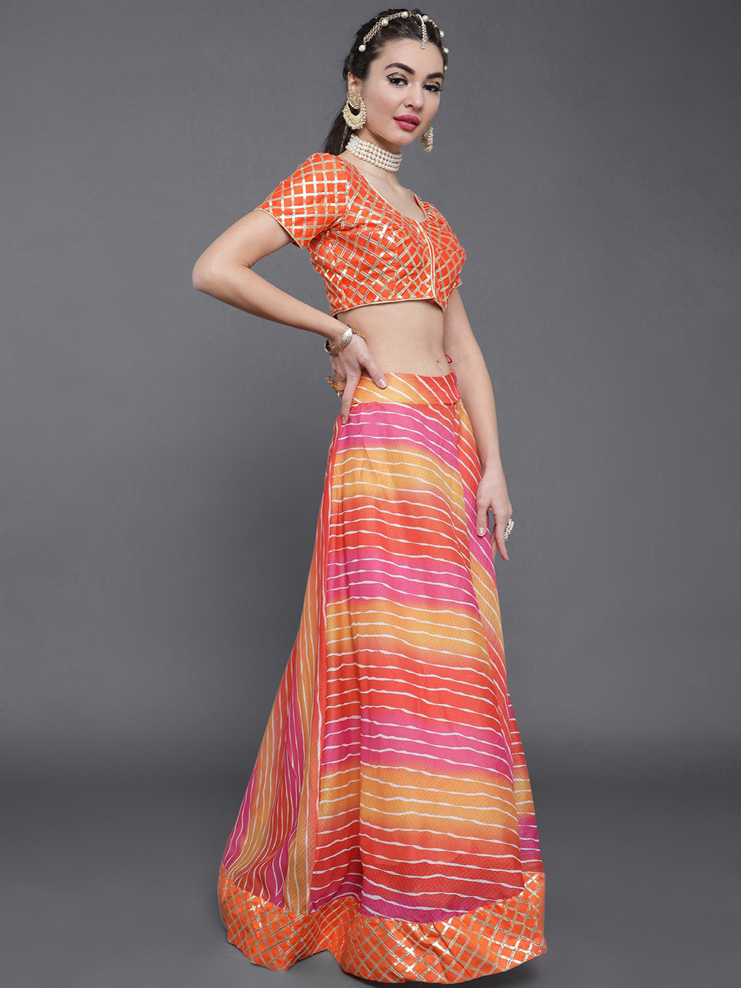 

saubhagya Ready to Wear Lehenga & Blouse With Dupatta, Orange