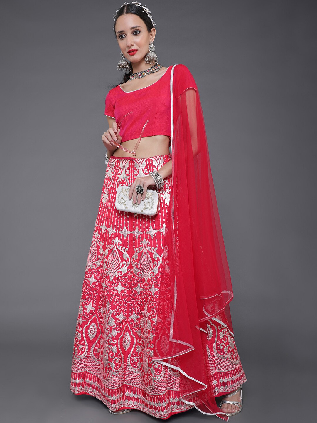 

saubhagya Thread Work Ready to Wear Lehenga & Blouse With Dupatta, Pink