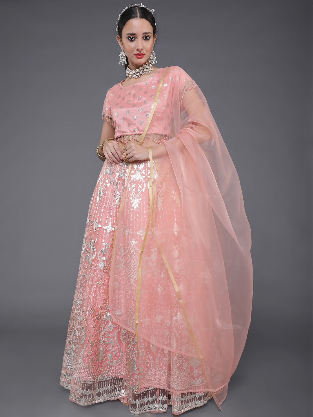 

saubhagya Foil Printed Ready to Wear Lehenga & Blouse With Dupatta, Peach