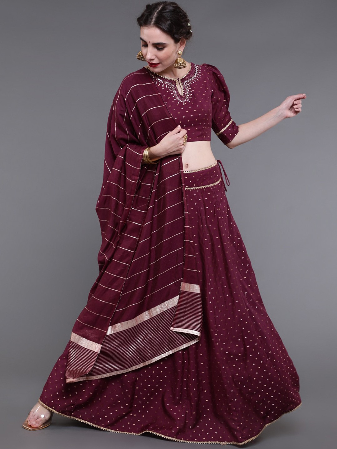 

saubhagya Embellished Ready to Wear Lehenga & Blouse With Dupatta, Burgundy