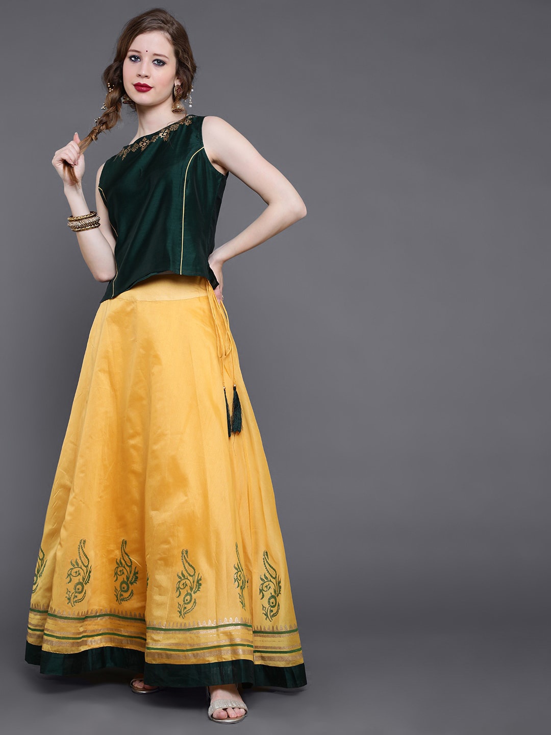 

saubhagya Printed Ready to Wear Lehenga & Choli, Yellow