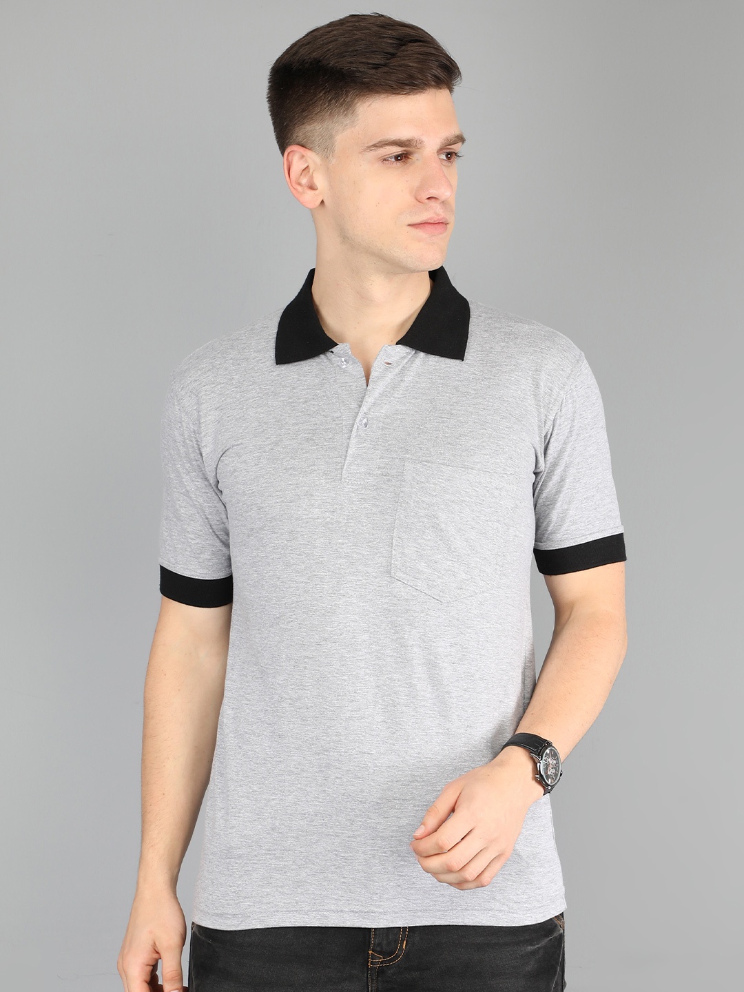 

Fleximaa Men Polo Collar Cotton T-shirt, Grey