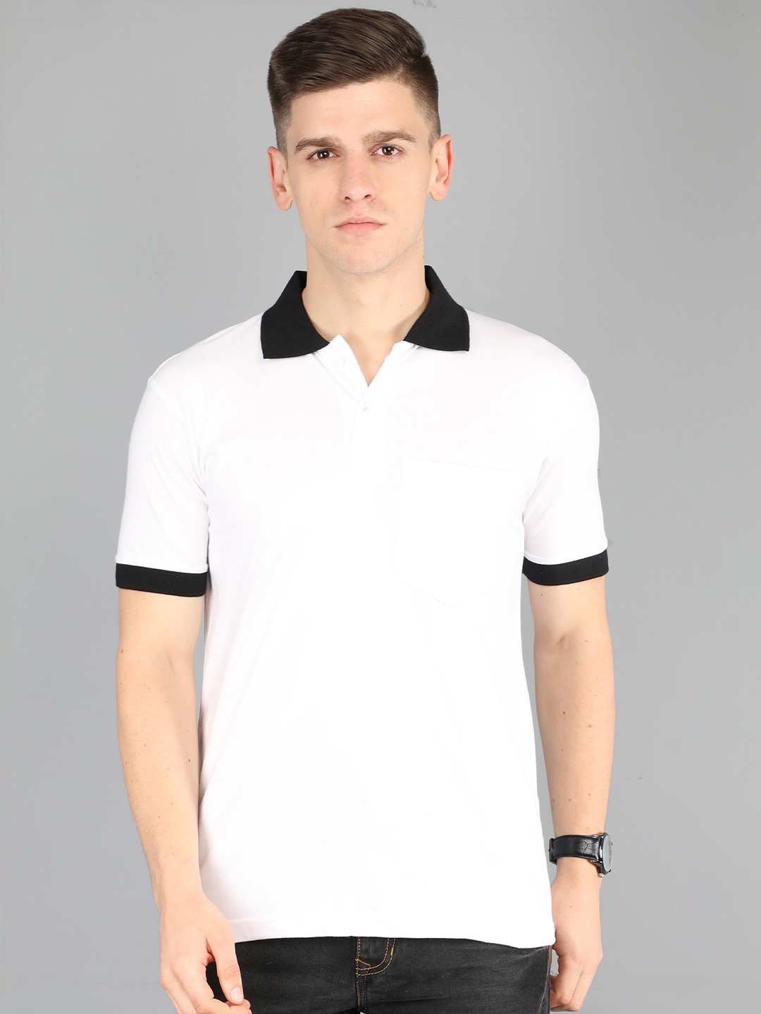 

Fleximaa Men Polo Collar Cotton T-shirt, White