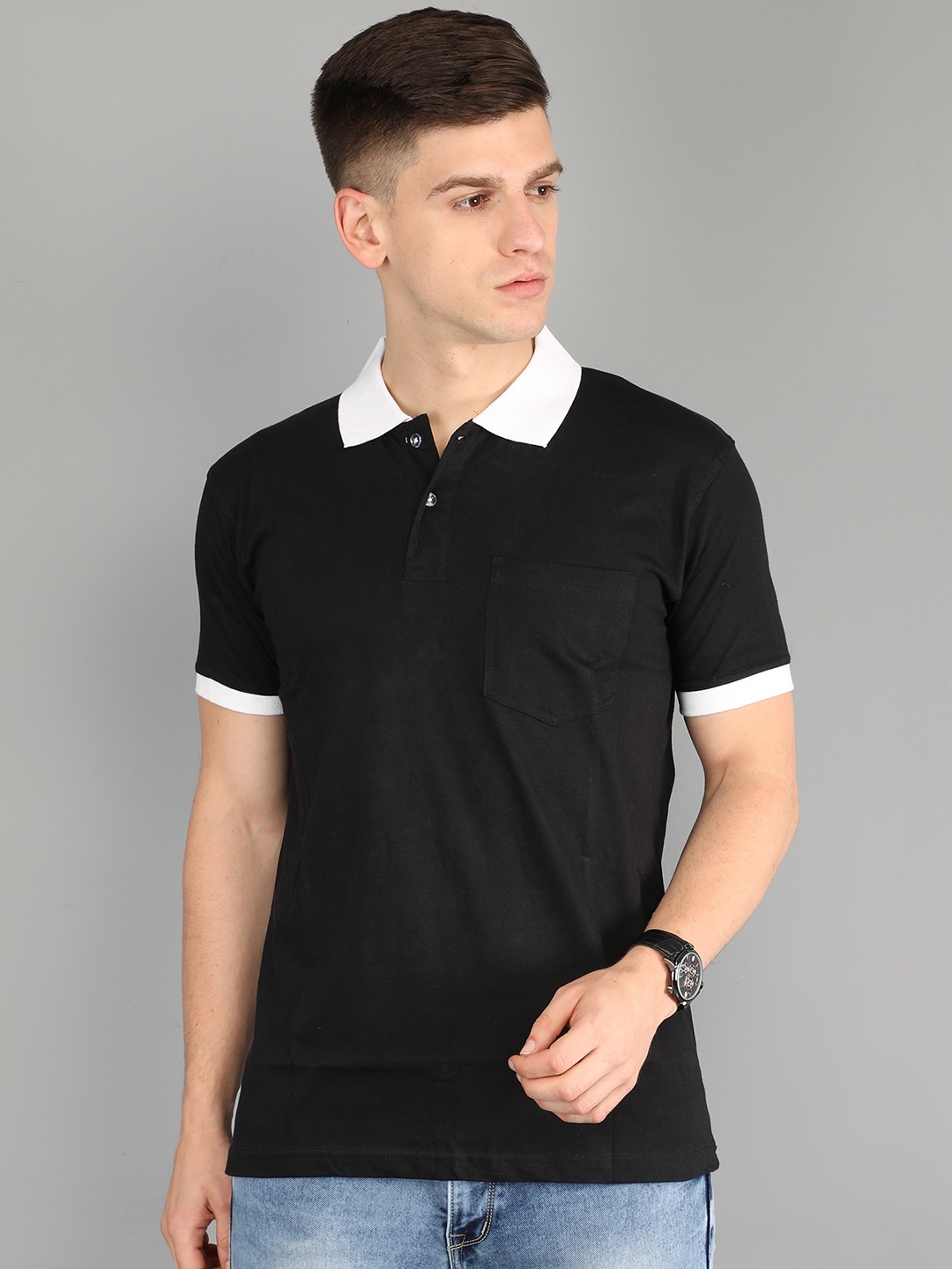 

Fleximaa Polo Collar Cotton T-shirt, Black