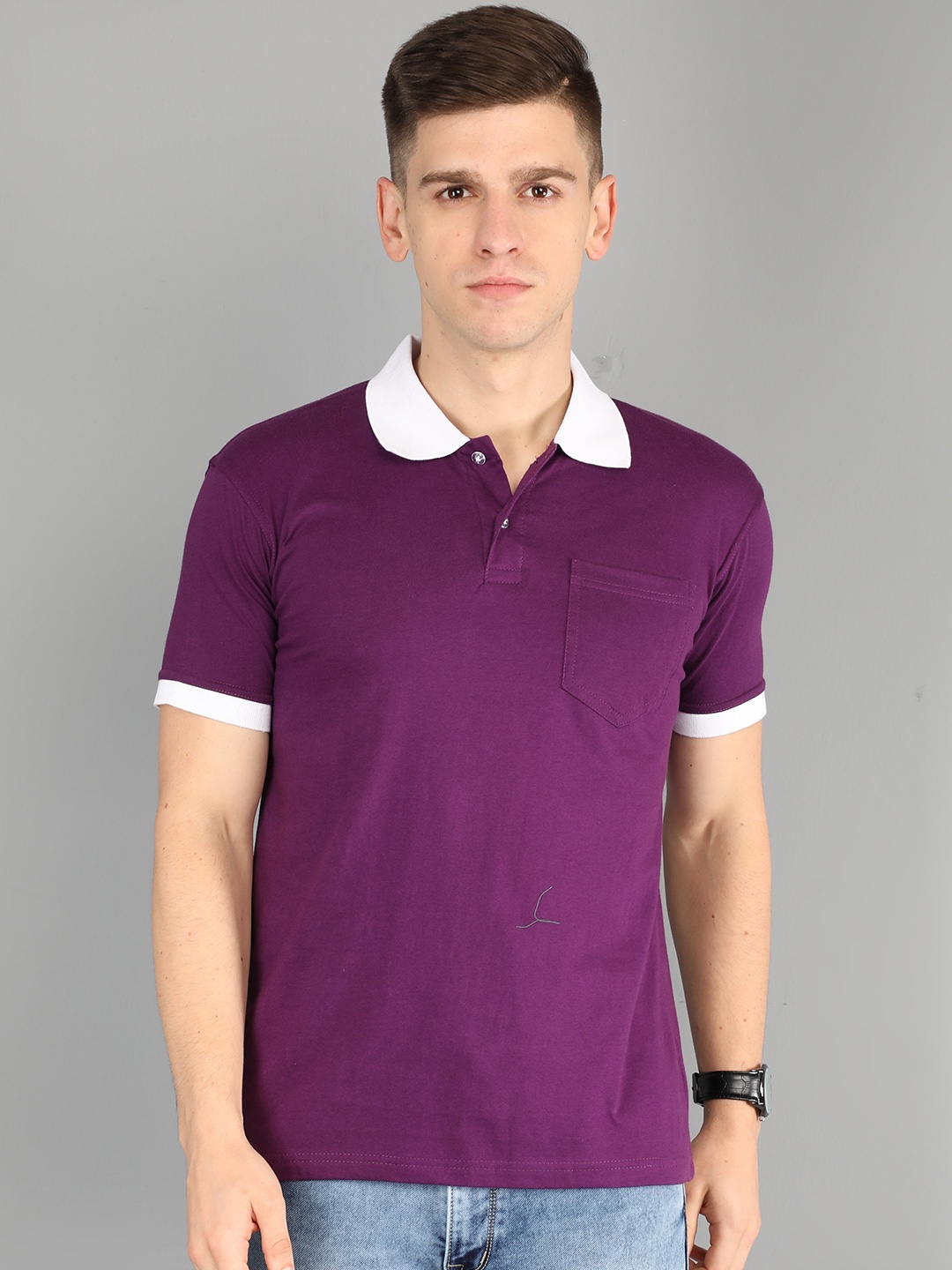 

Fleximaa Men Polo Collar Cotton T-shirt, Purple