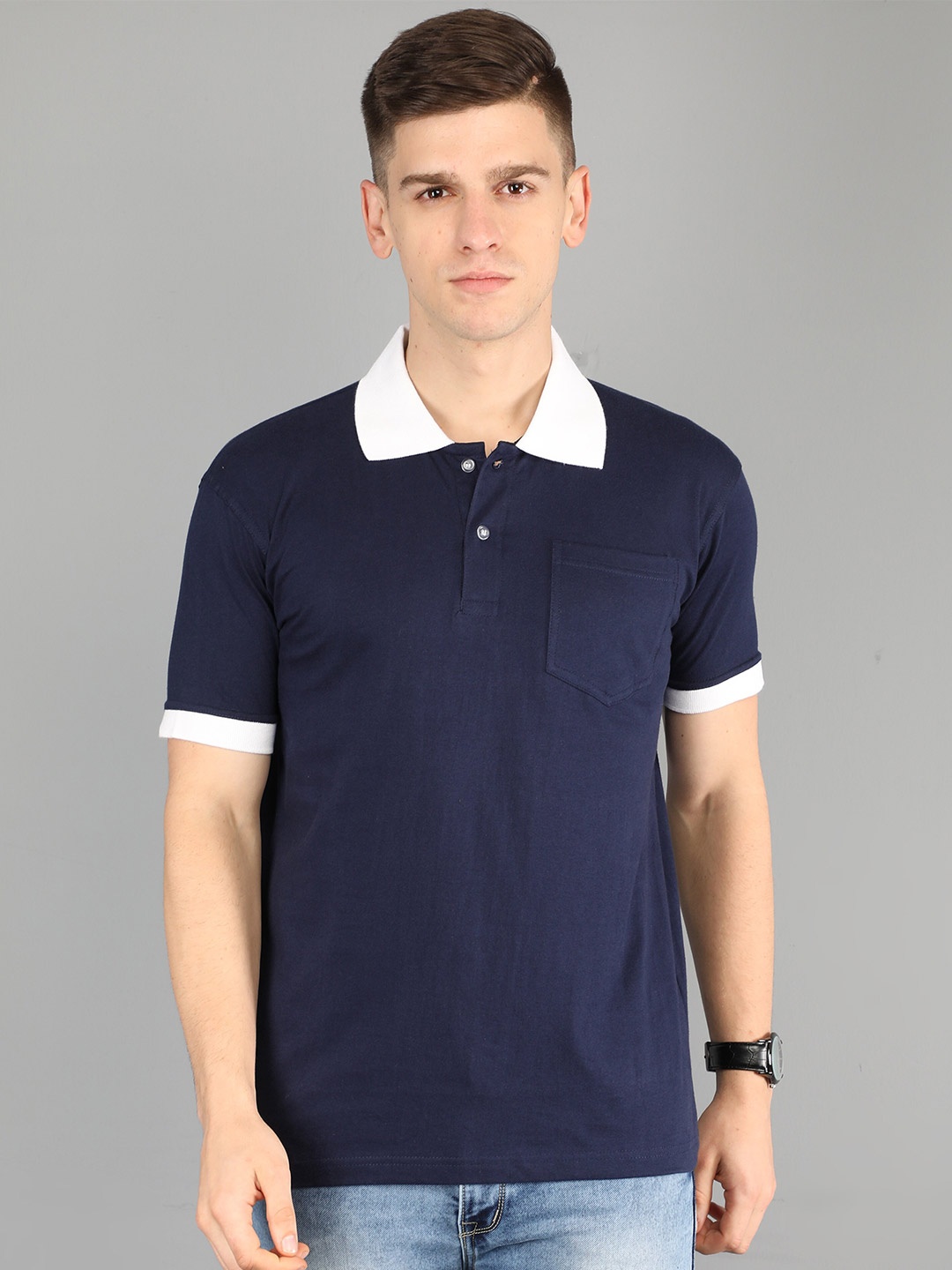 

Fleximaa Men Polo Collar Cotton T-shirt, Navy blue