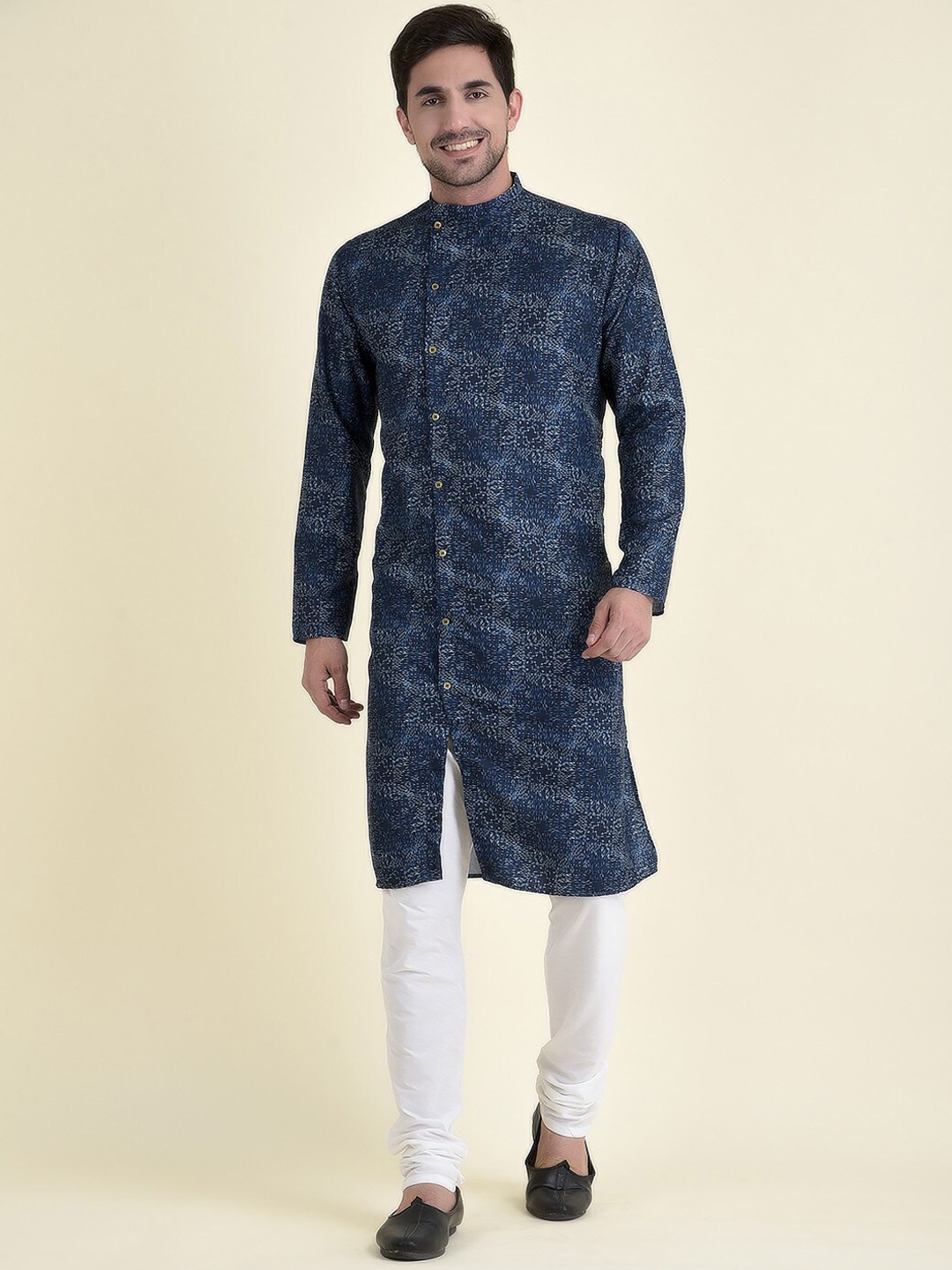 

TABARD Abstract Printed Angrakha Pure Cotton Kurta with Churidar, Navy blue