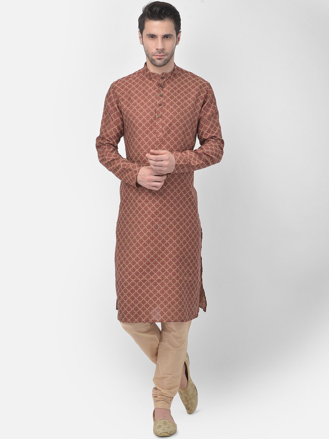 

TABARD Men Woven Design Pure Cotton Kurta with Churidar, Red