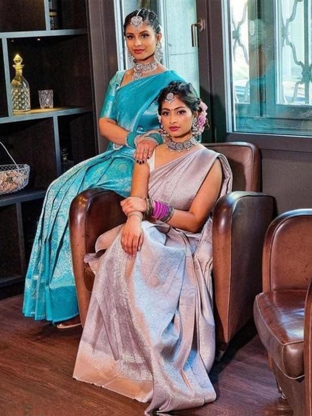 

ORUS Woven Design Zari Silk Blend Kanjeevaram Saree, Turquoise blue