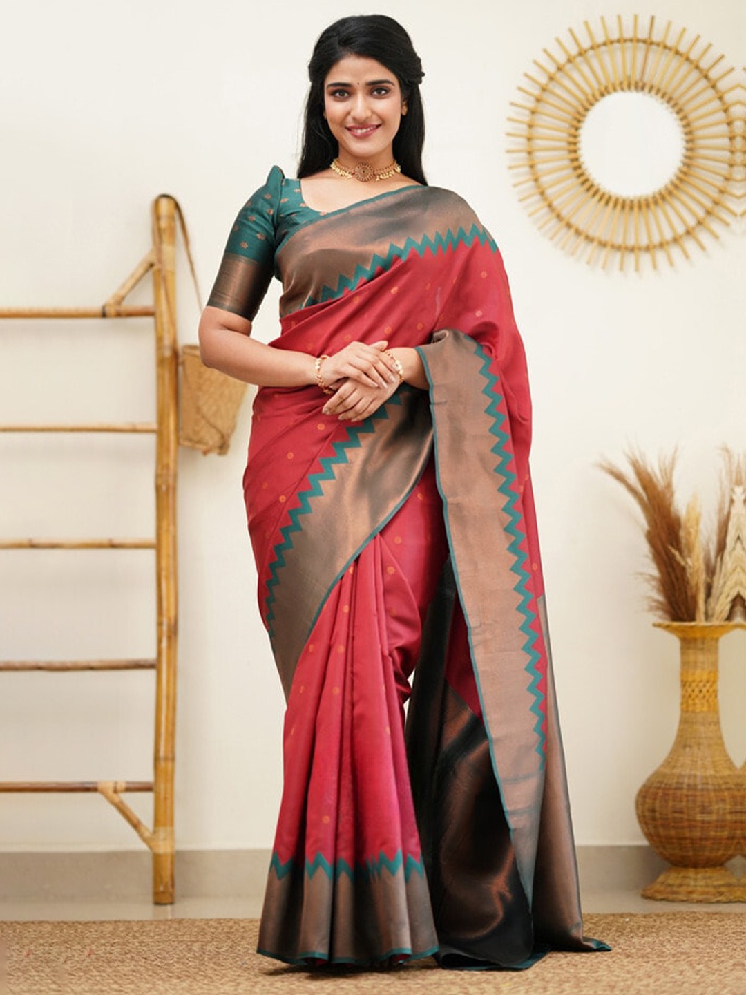 

ORUS Woven Design Zari Silk Blend Kanjeevaram Saree, Maroon