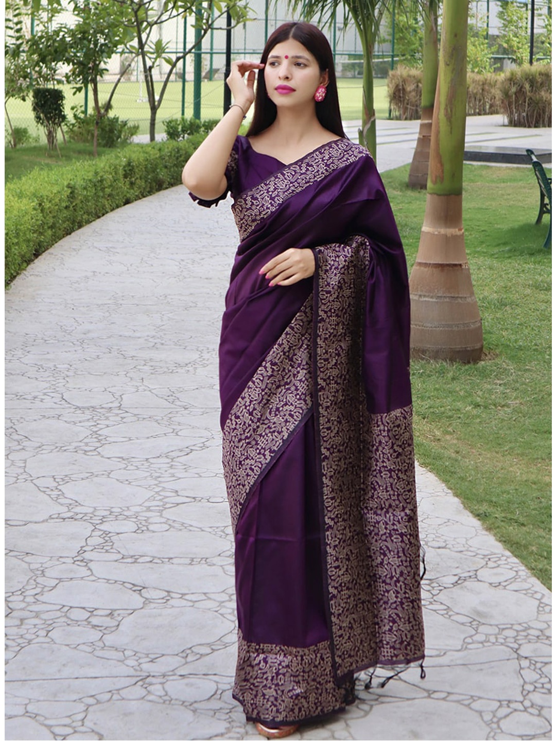 

ORUS Silk Blend Kanjeevaram Saree, Purple