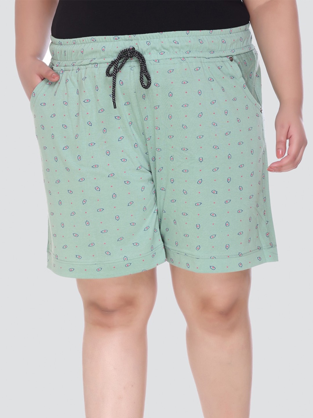 

CUPID Women Plus Size Printed Mid-Rise Lounge Shorts, Sea green