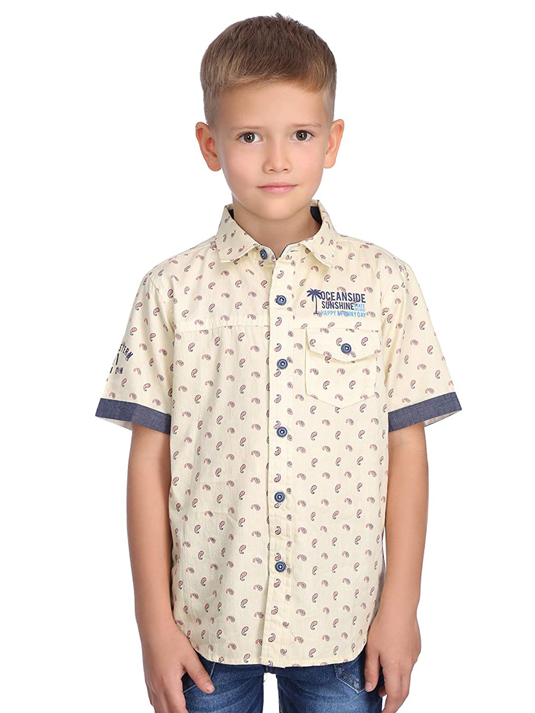 

PROTEENS Boys Ethnic Motifs Printed Casual Cotton Shirt, Yellow