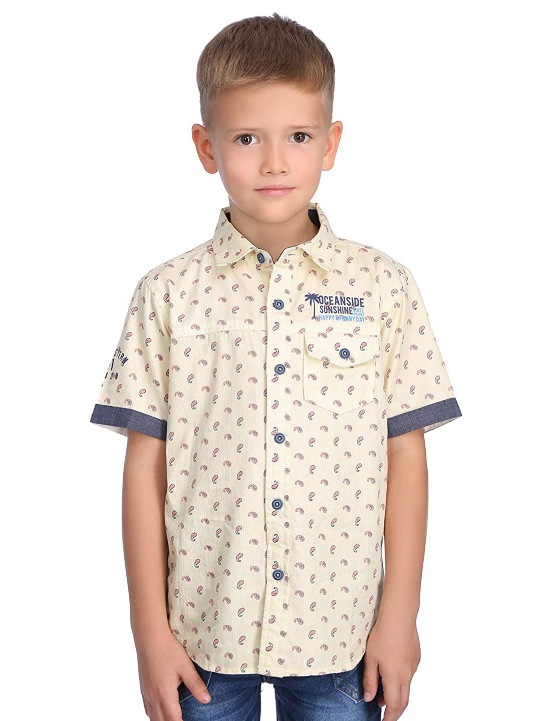

PROTEENS Boys Conversational Print Cotton Casual Shirt, Yellow