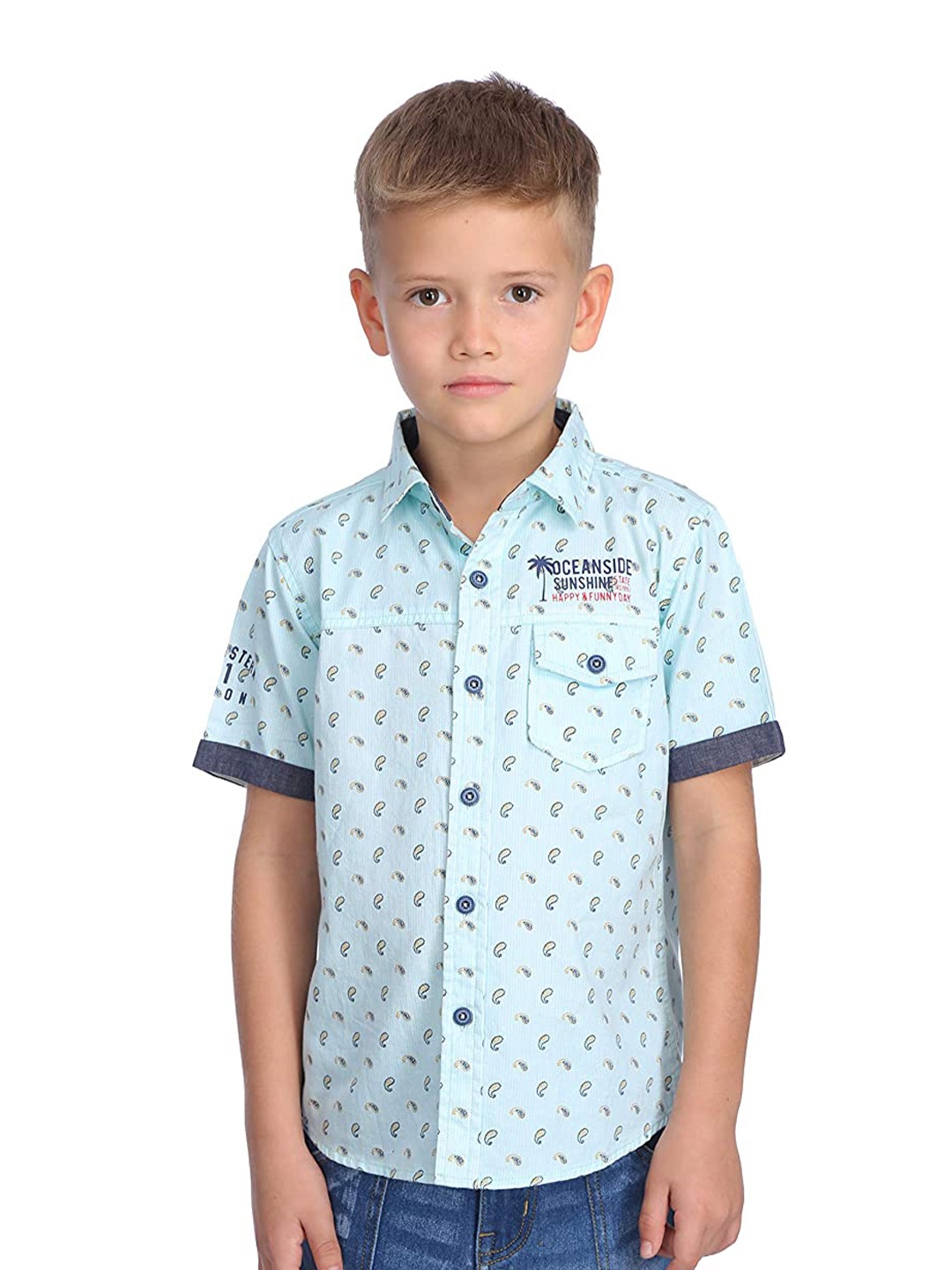 

PROTEENS Flap Pocket Printed Casual Cotton Shirt, Blue