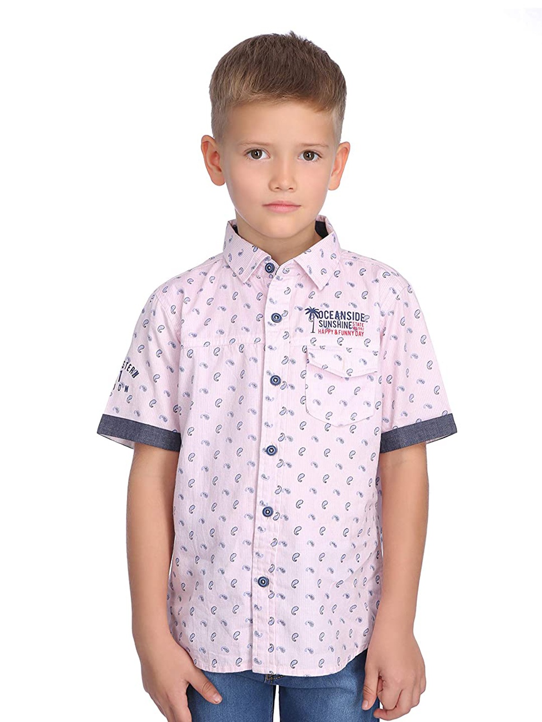 

PROTEENS Boys Conversational Printed Casual Cotton Shirt, Pink