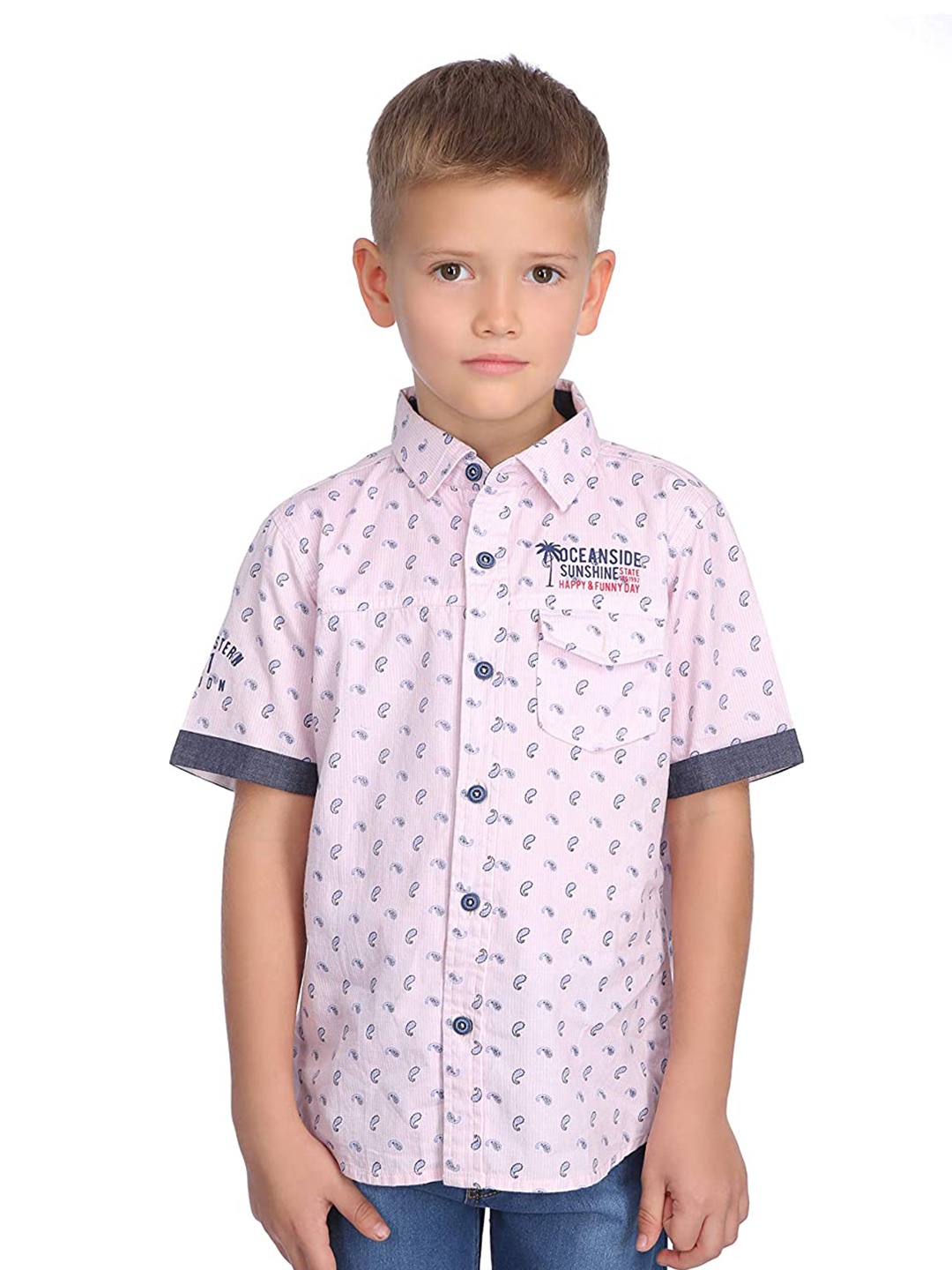 

PROTEENS Boys Conversational Printed Casual Shirt, Pink