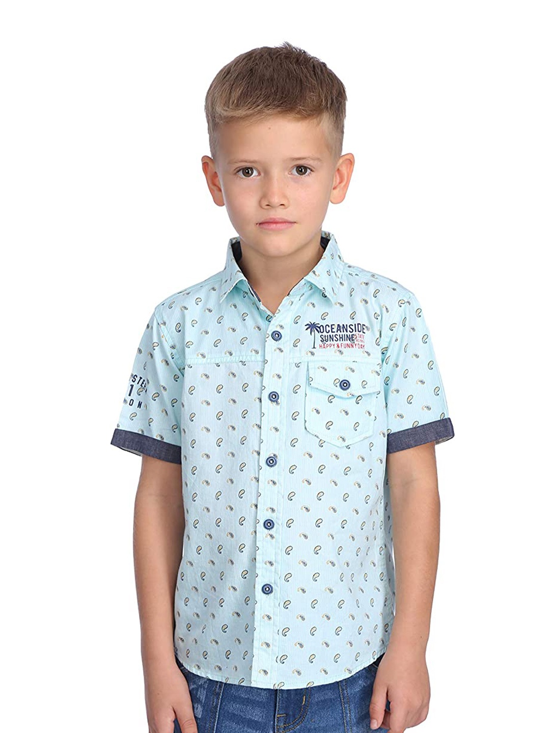 

PROTEENS Boys Ethnic Motifs Printed Casual Cotton Shirt, Blue