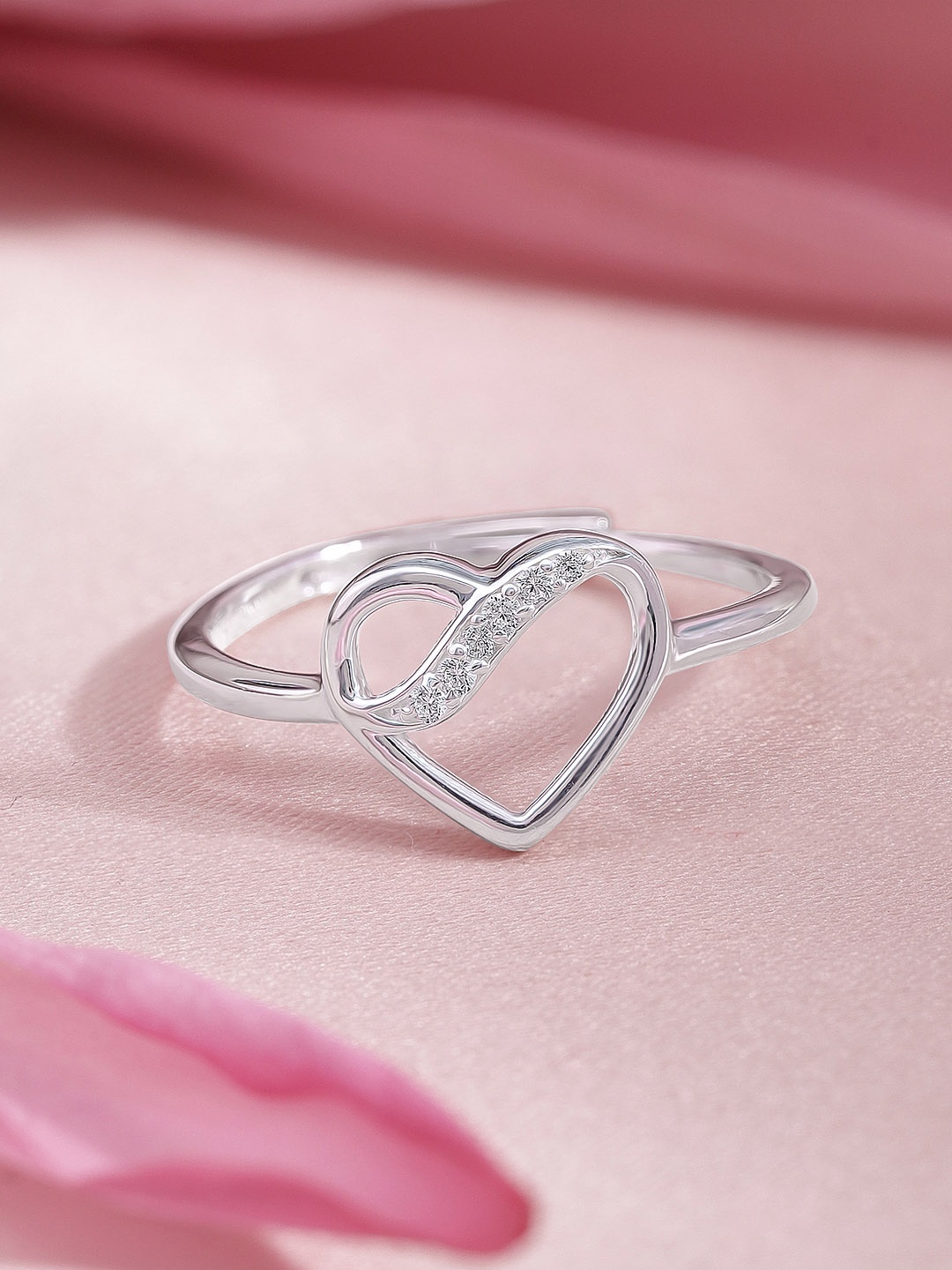 

Rubans Silver 92.5 Sterling Silver Rhodium Plated With Heart-Charm Finger Ring