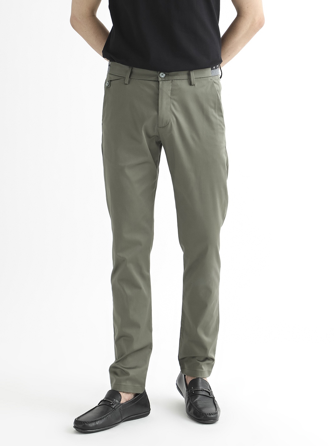 

RARE RABBIT Men Daron Mid-Rise Cotton Slim Fit Trouser, Olive