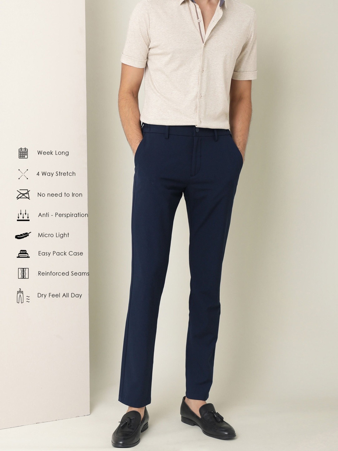 

RARE RABBIT Men Slim Fit Chinos Trousers, Navy blue