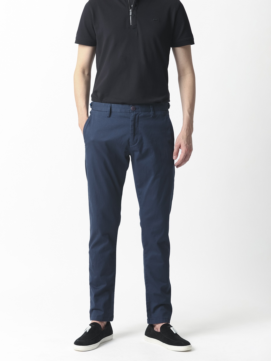 

RARE RABBIT Men Trans Mid-Rise Slim Fit Trouser, Navy blue