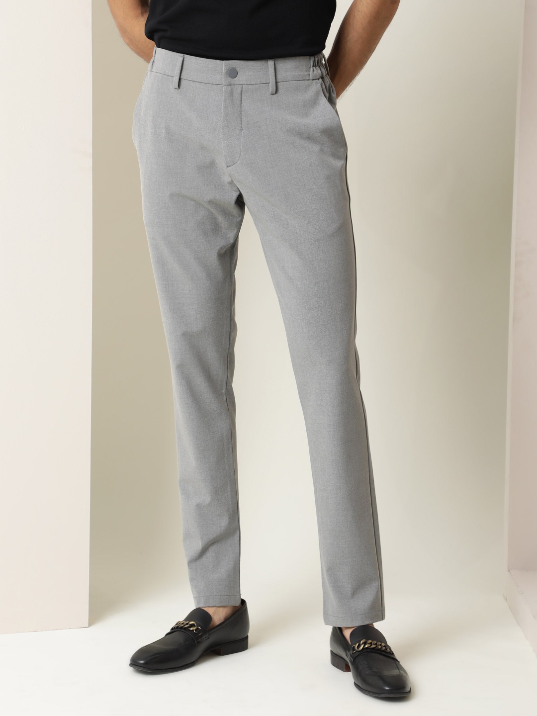 

RARE RABBIT Men Traverse Mid Rise Textured Slim Fit Trouser, Grey