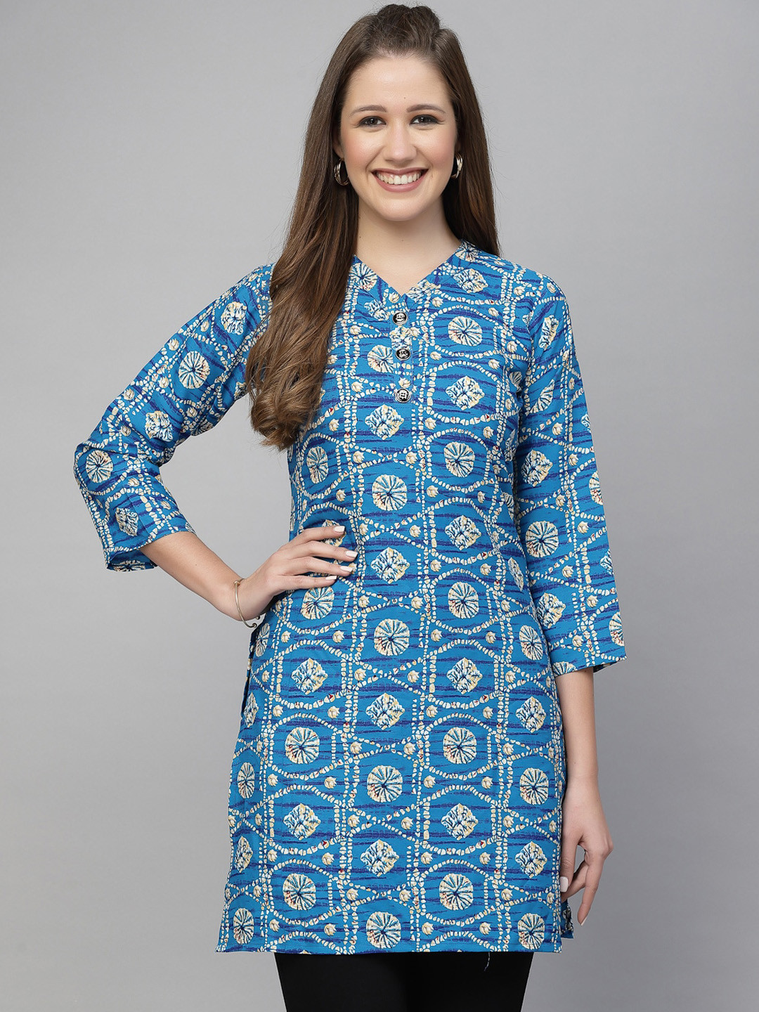 

KALINI Women Ethnic Motifs Printed Crepe Kurti, Blue