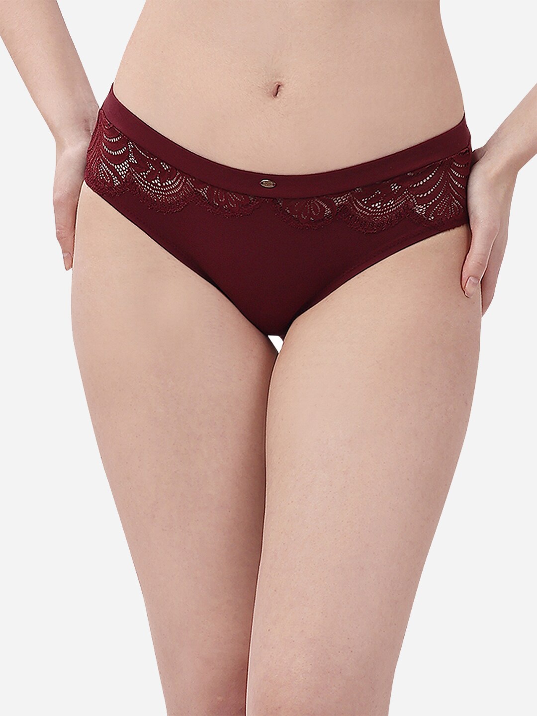 

Soie Women High Waist Full Coverage Lace Brief, Maroon