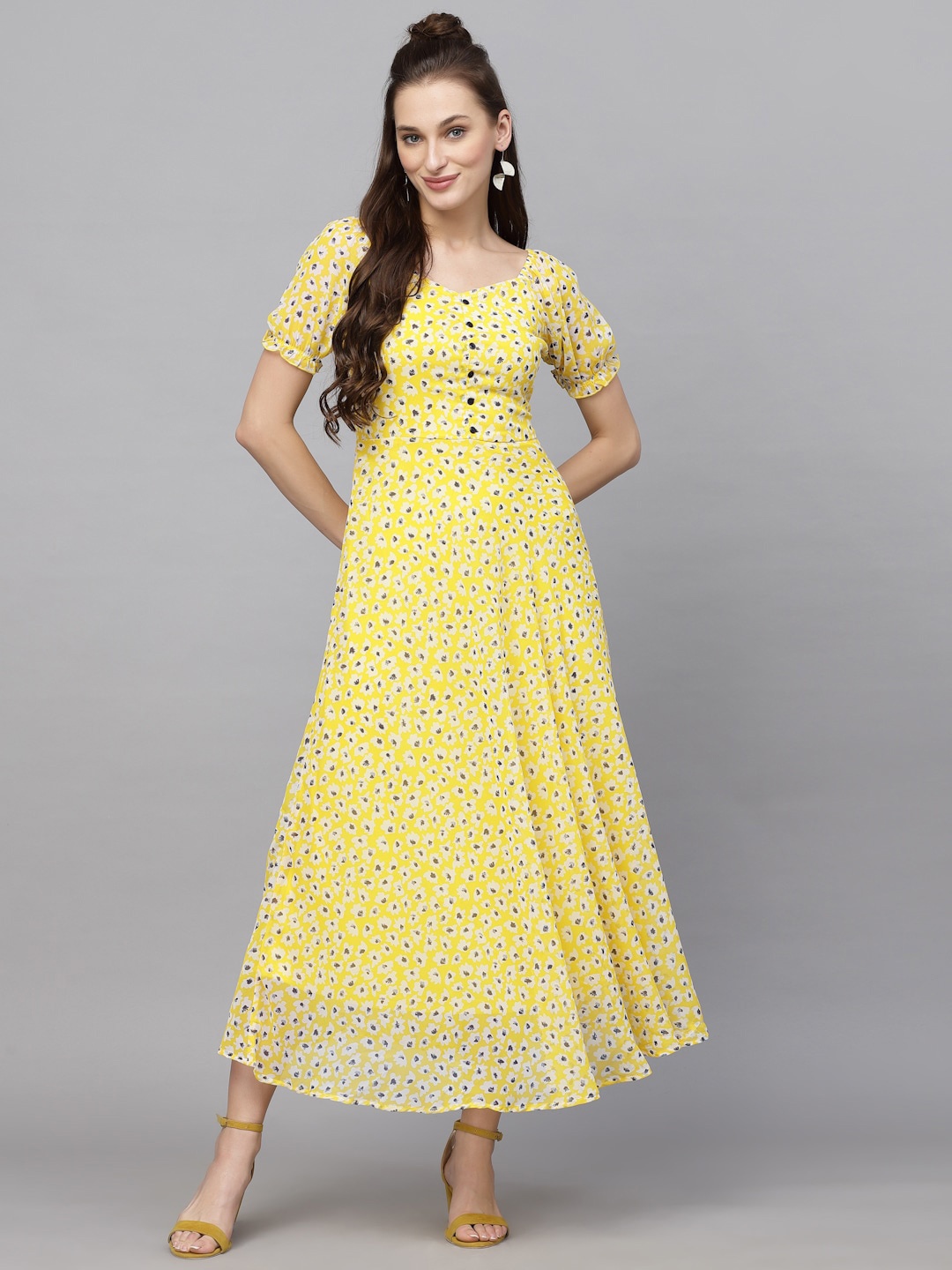 aayu Floral Georgette Maxi Dress, Yellow