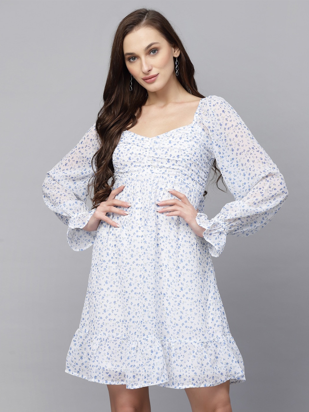

aayu Floral Georgette A-Line Dress, Blue