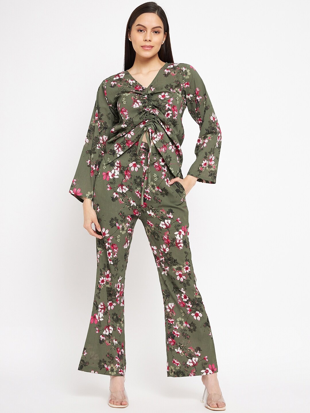 

Fashfun Women Printed Top & Trousers, Green