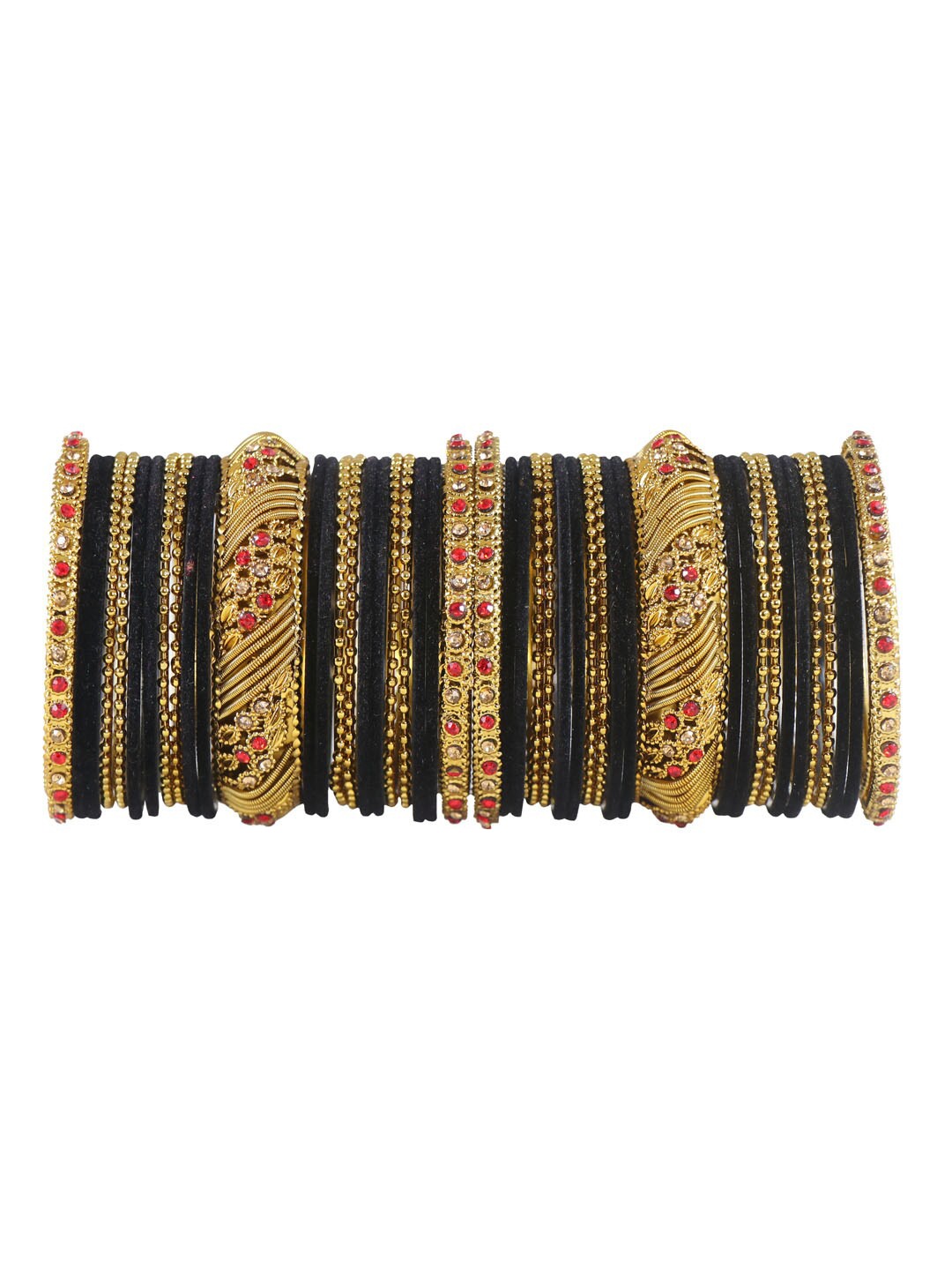 

NMII Set Of 46 Cubic Zirconia & Beads-Studded Velvet Bangle Set, Black