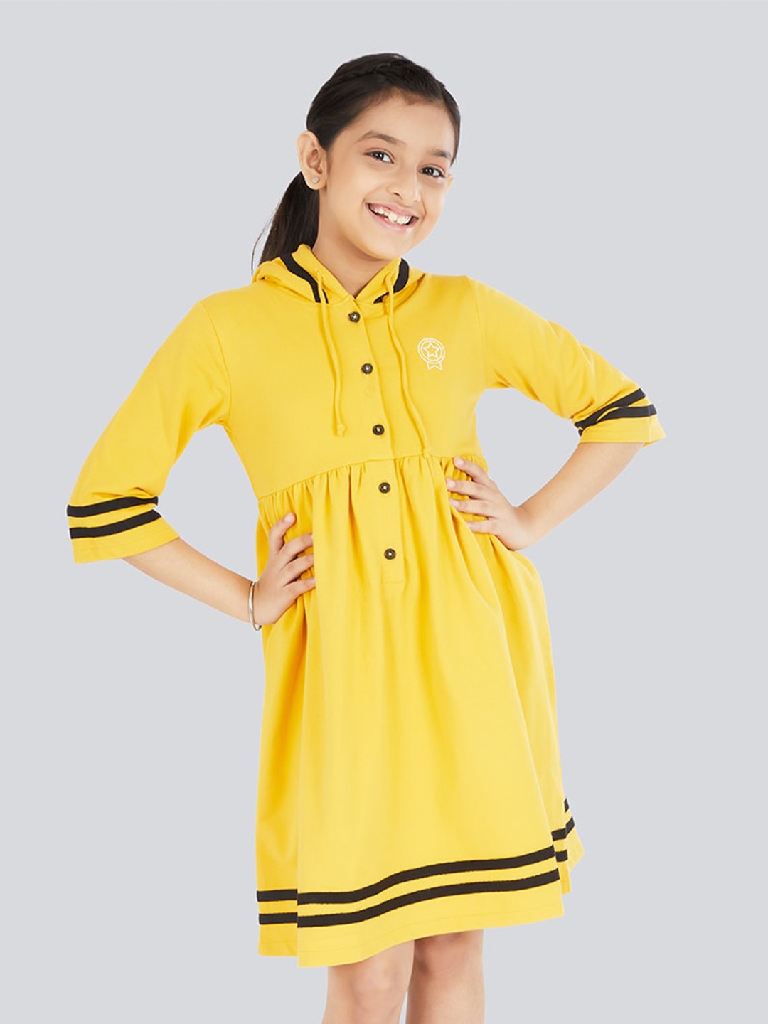 

Olele Gathered Hooded Cotton A-Line Dress, Yellow