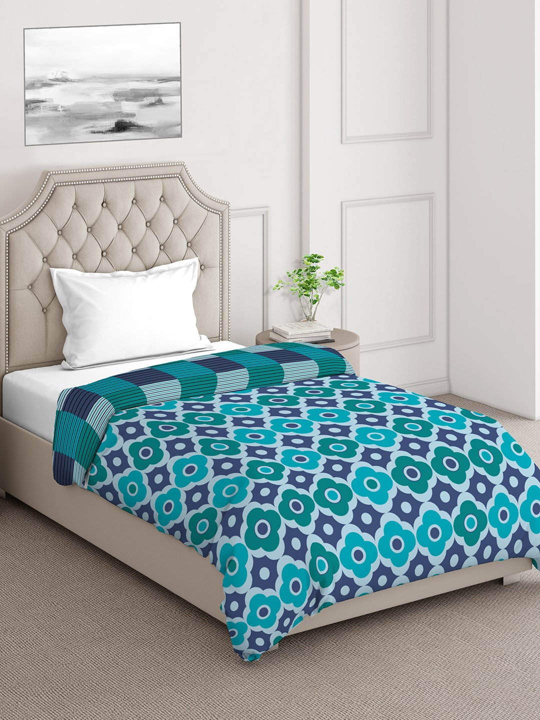 

Layers Firenze Blue & Green Floral Mild Winter 120 GSM Cotton Single Bed Comforter