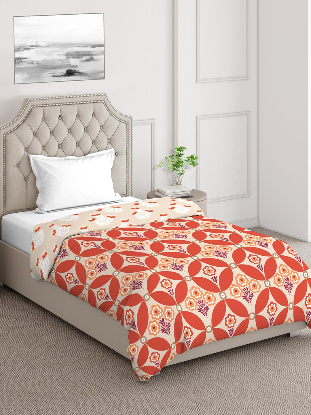 

Layers Firenze Orange Floral Mild Winter 120 GSM Cotton Single Bed Comforter